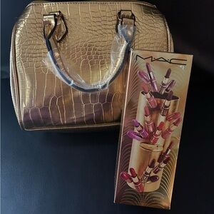 MAC Cosmetics Lipsticks WITH Gold Croc-Embossed Bag